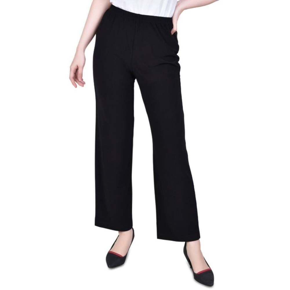 NY Collection Large Petite Straight-Leg Black Stretchy Elastic Waist Pants NWT